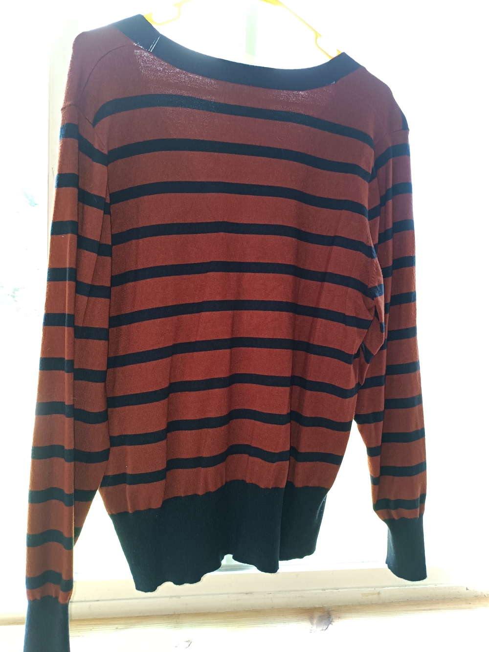 Time and Tru Rust and Black Striped V-Neck Button Cardigan - Picture 3 of 3